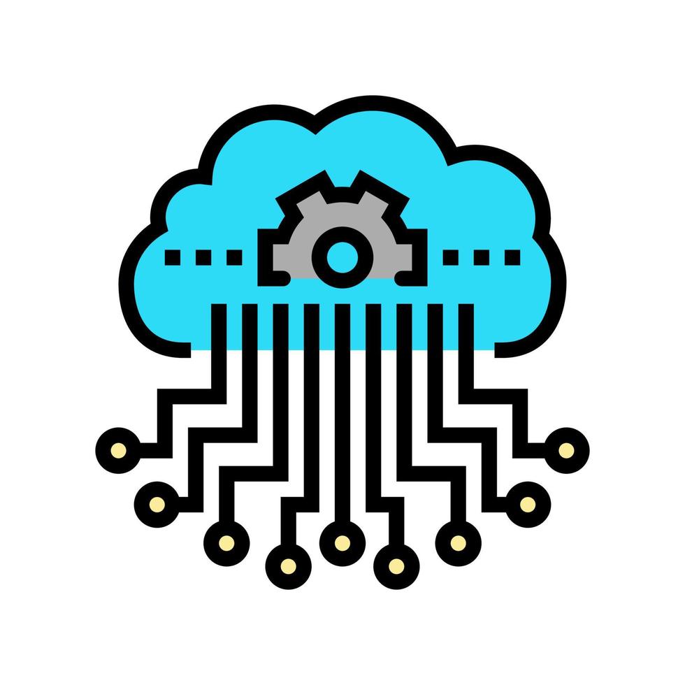 cloud storage and working process neural network color icon vector illustration