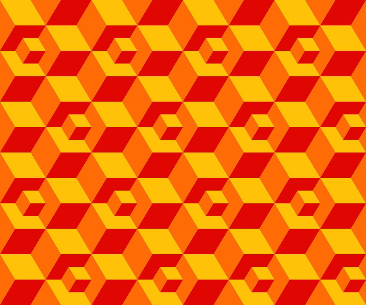 fondo patrón geométrico cubo forma amarillo naranja rojo vector