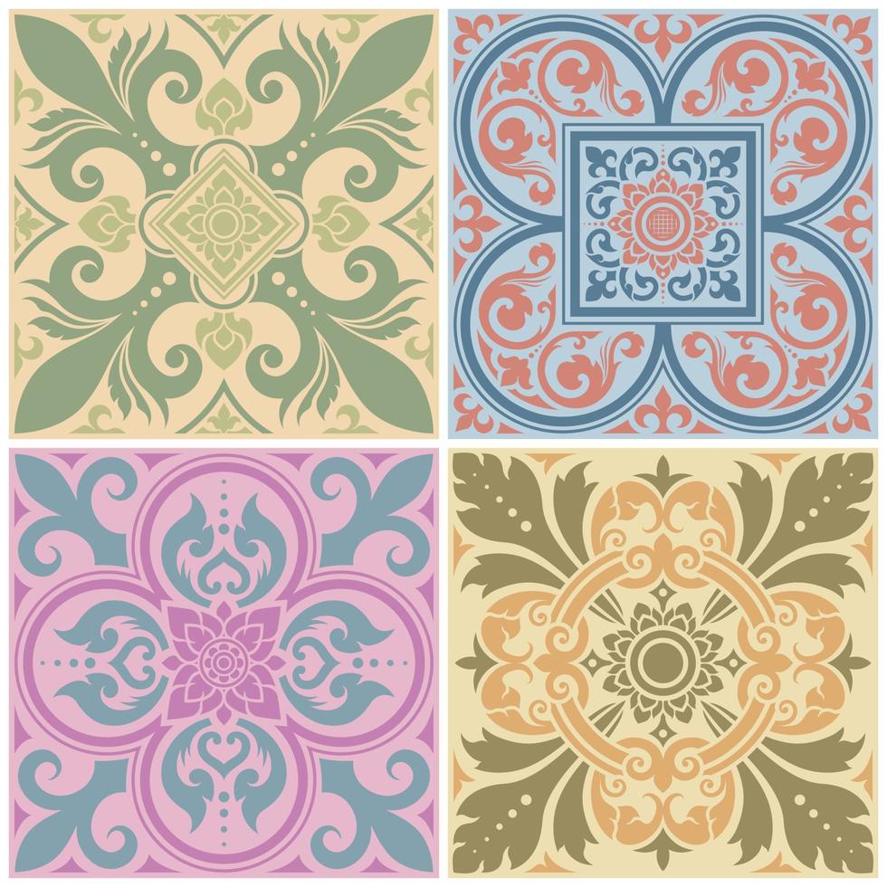Ornamental Decorative Pattern Set, Applied Thai Art Style vector