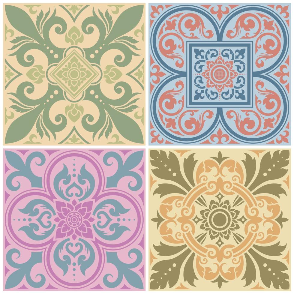 conjunto de patrones decorativos ornamentales, estilo de arte tailandés aplicado vector