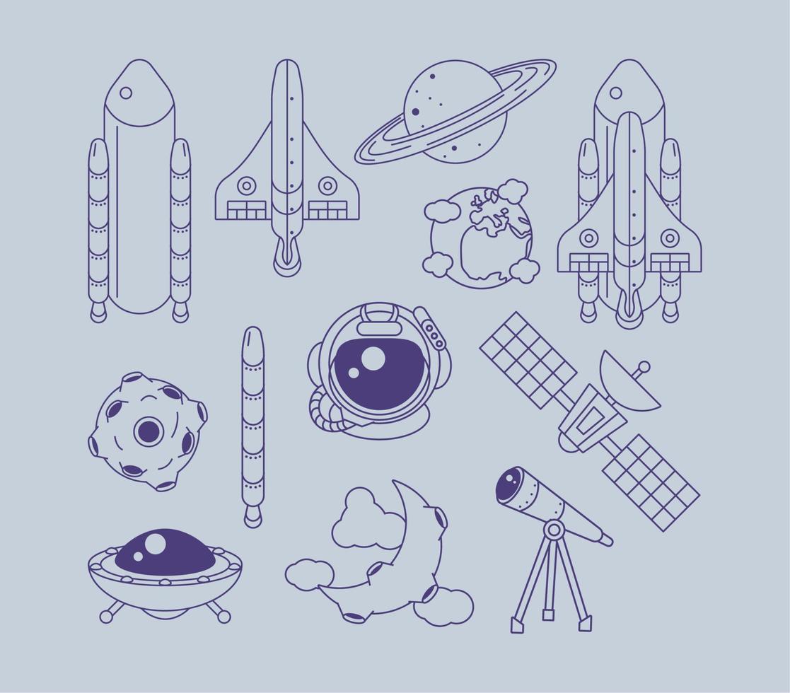 twelve space outer icons vector