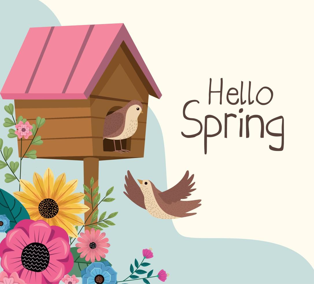 hello spring seasonal scene vector
