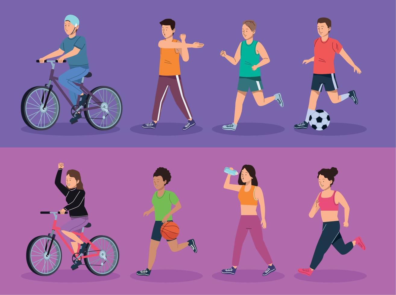 eight persons practicing sports vector