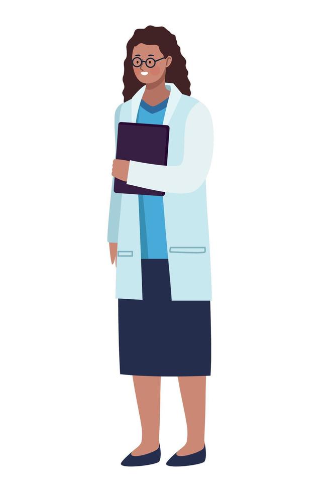 afro female doctor with checklist vector