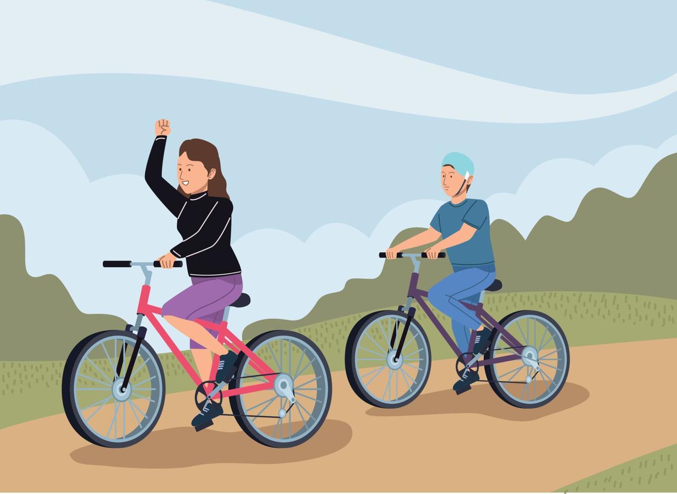 couple practicing cycling vector