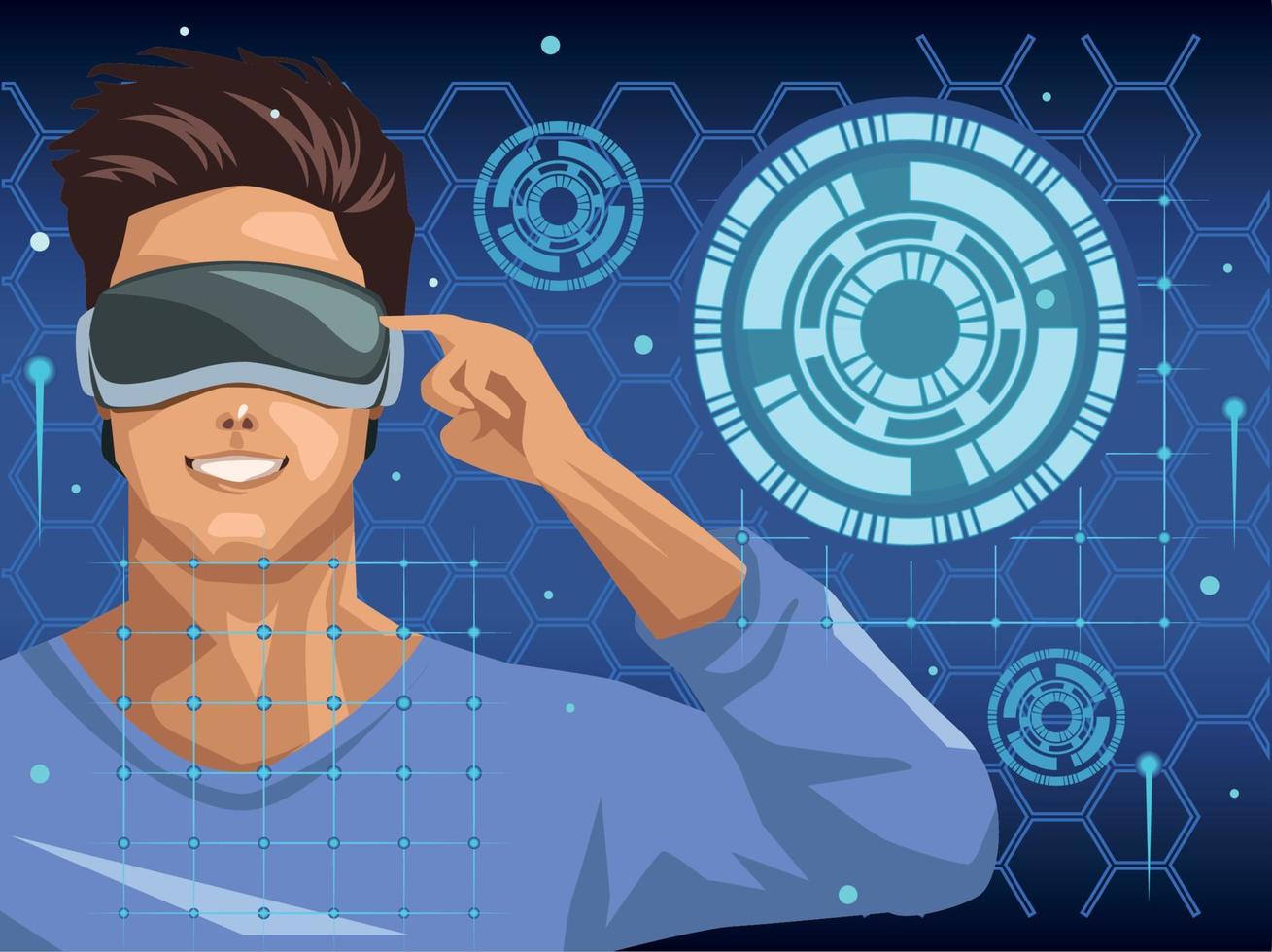 young man using vr vector