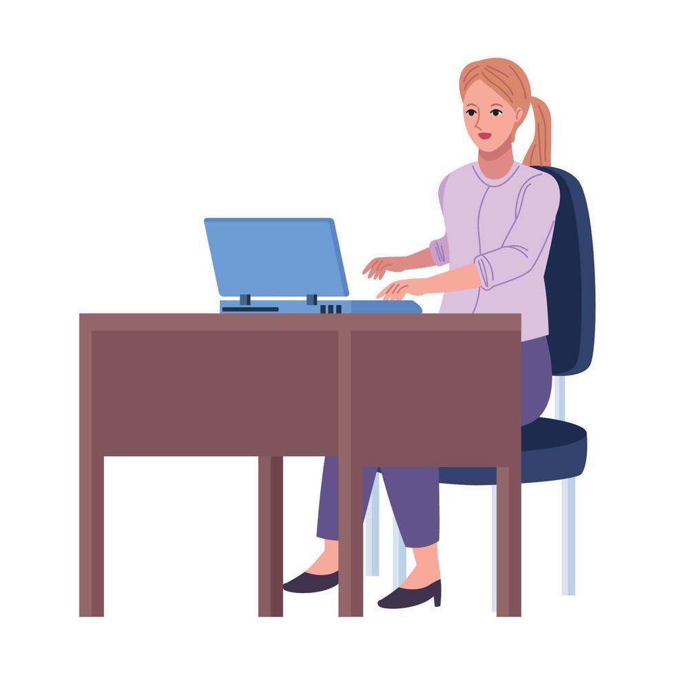 young businesswoman using laptop vector