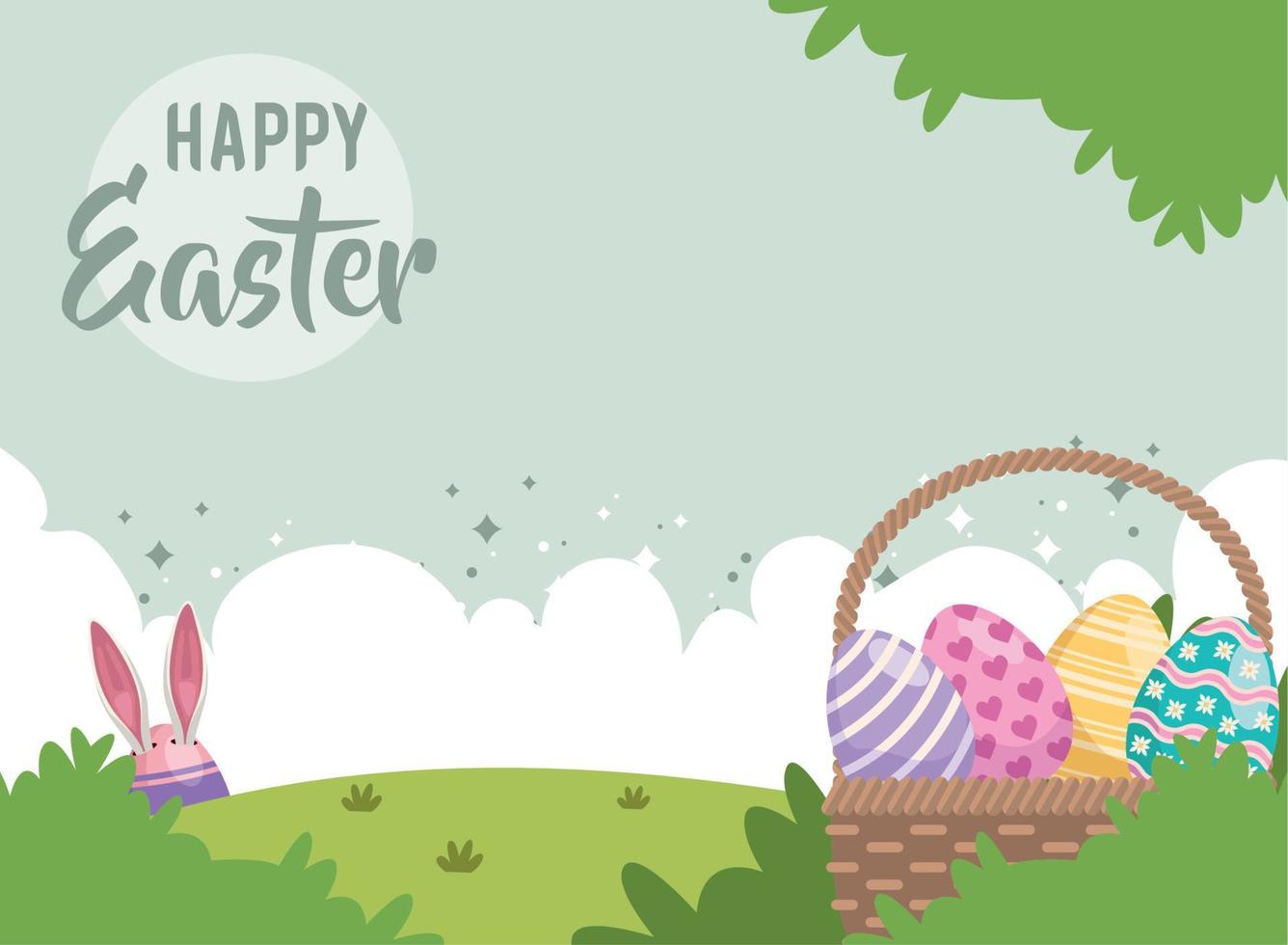 happy easter eggs basket vector