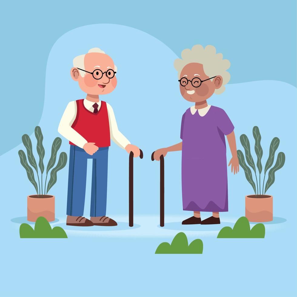 old couple with canes vector