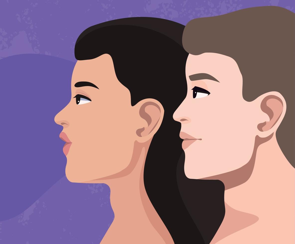 couple faces profiles vector