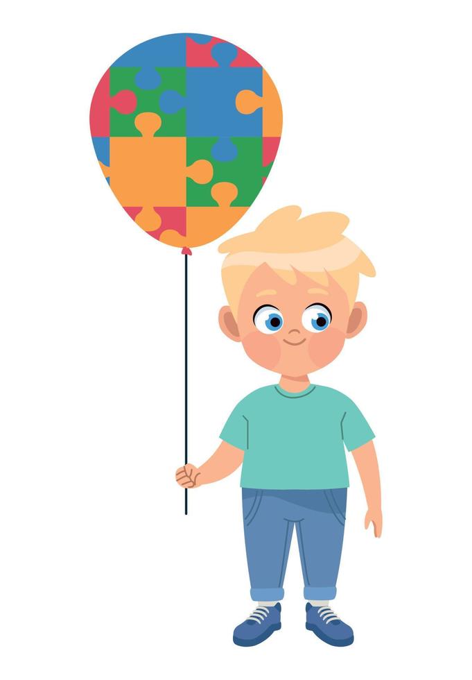 autistic boy with balloon puzzle vector