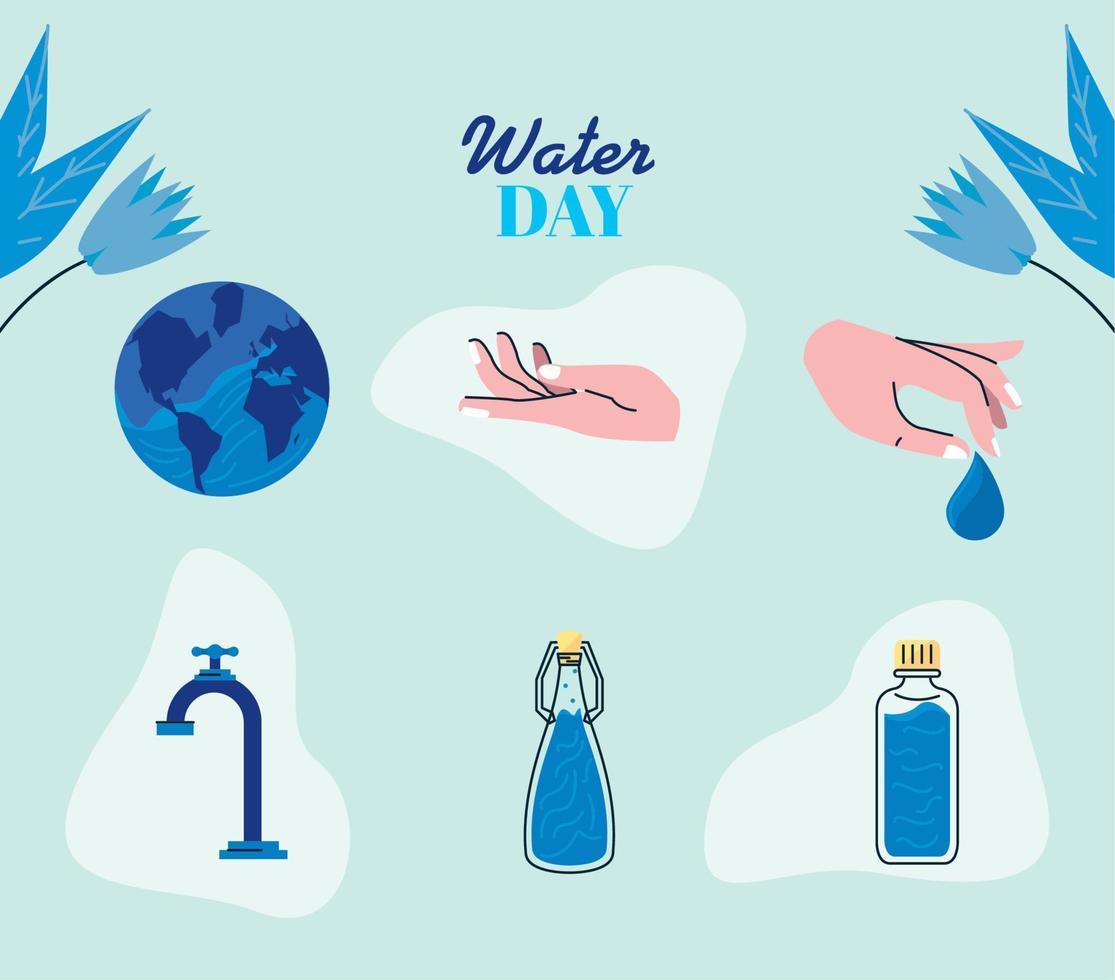 seis iconos del día del agua vector