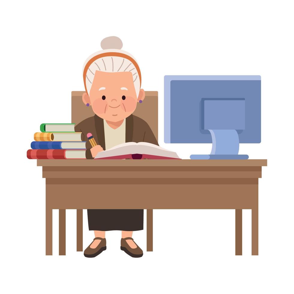 old woman with textbooks vector