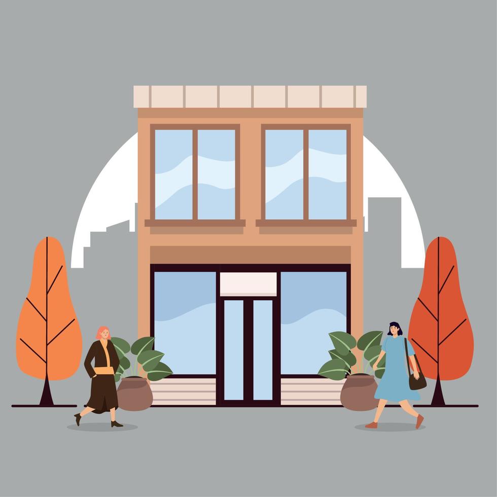 two women and building vector