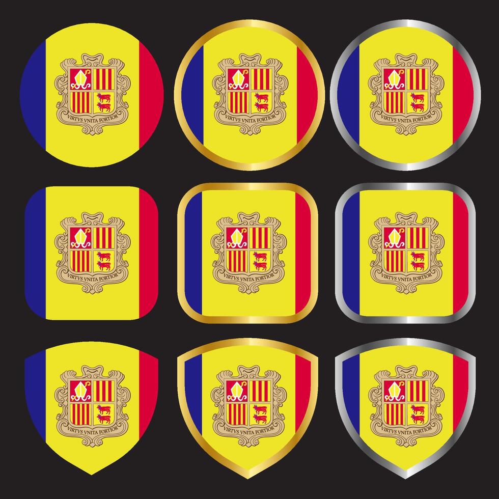 andorra flag vector icon set with gold and silver border