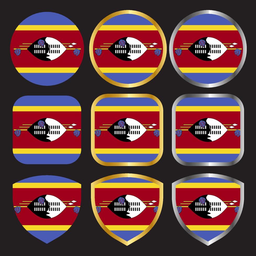 swaziland flag vector icon set with gold and silver border