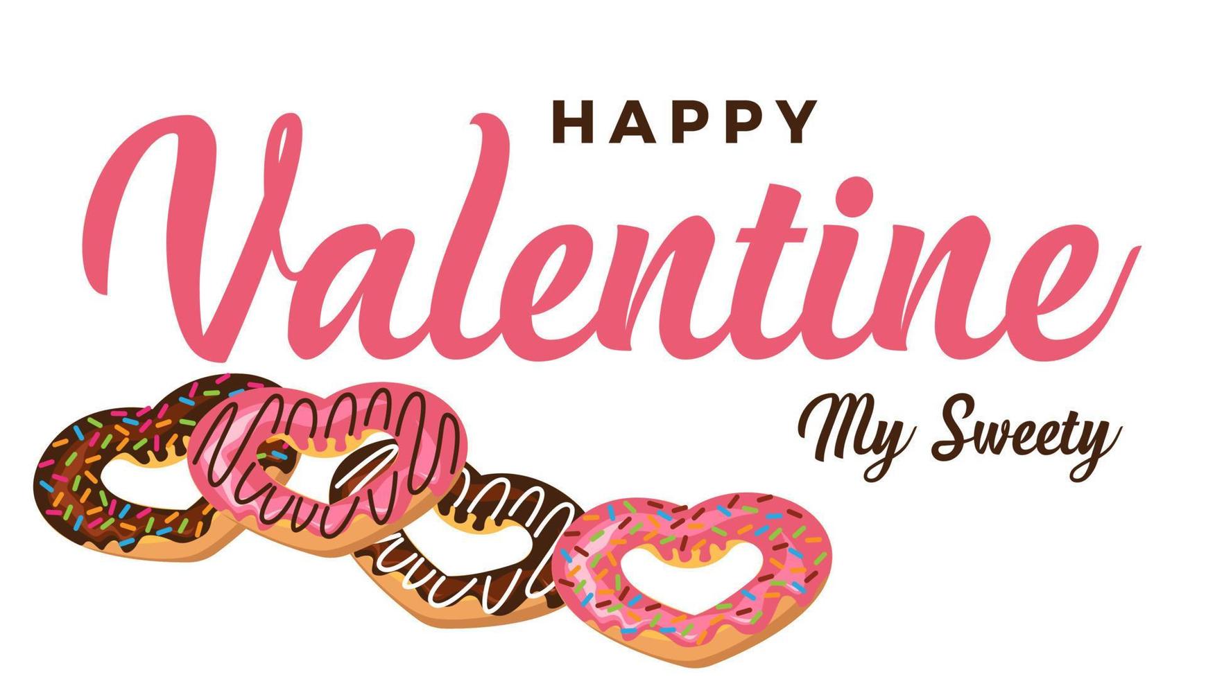 feliz día de san valentín mi dulce vector de fondo con donut de corazón de amor