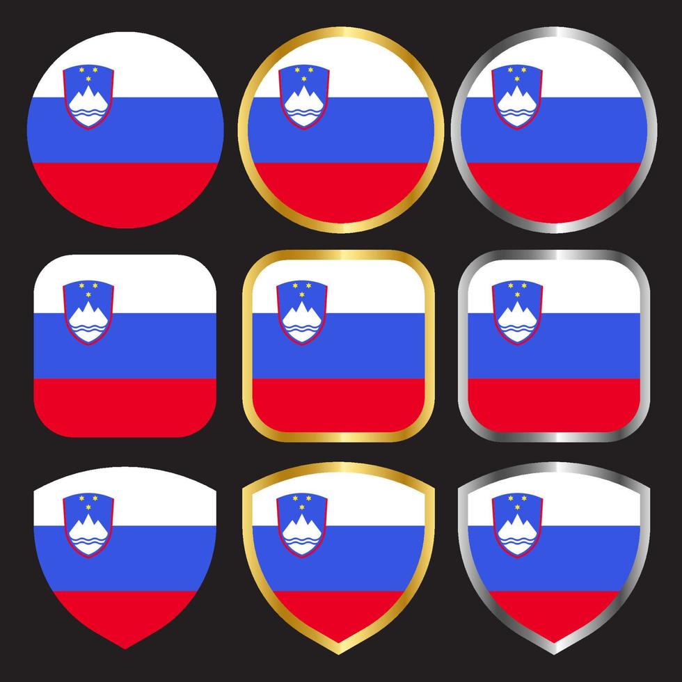 slovenia flag vector icon set with gold and silver border