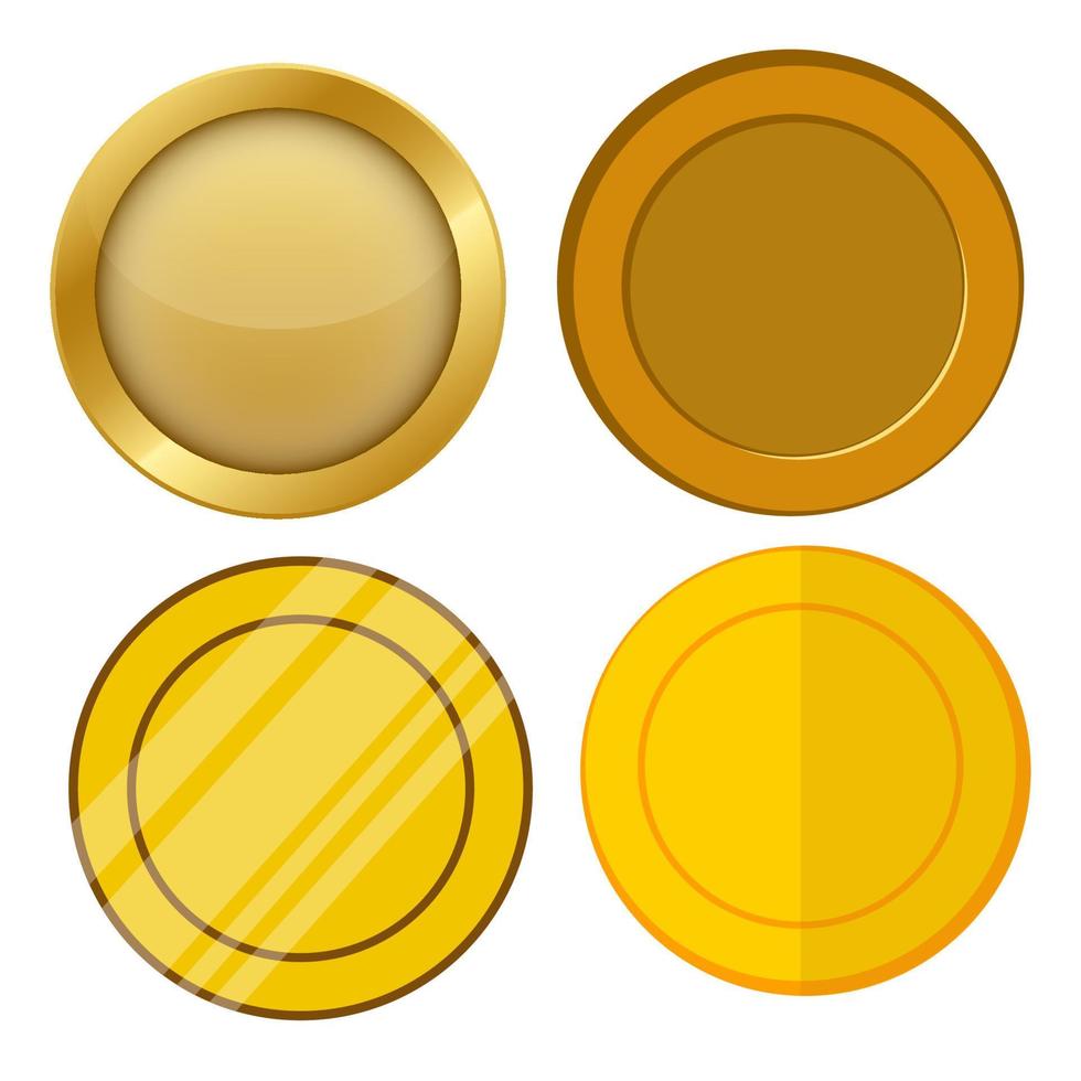 conjunto de vectores de plantilla de moneda de oro en blanco de cuatro estilos diferentes