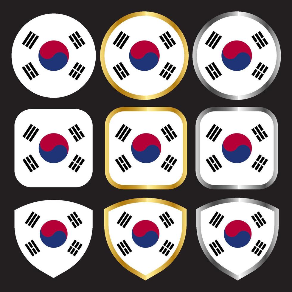 south koea flag vector icon set with gold and silver border