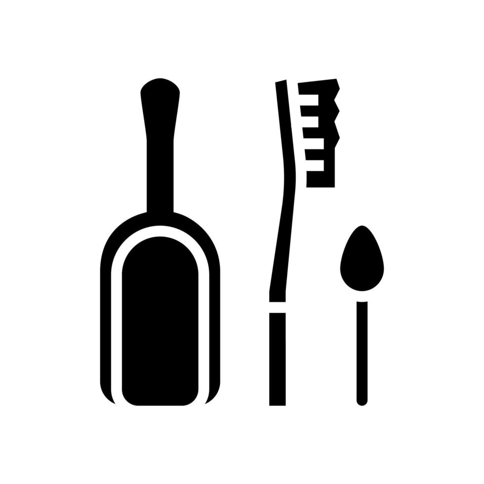 shovel, brush and spoon for prepare coffee glyph icon vector illustration