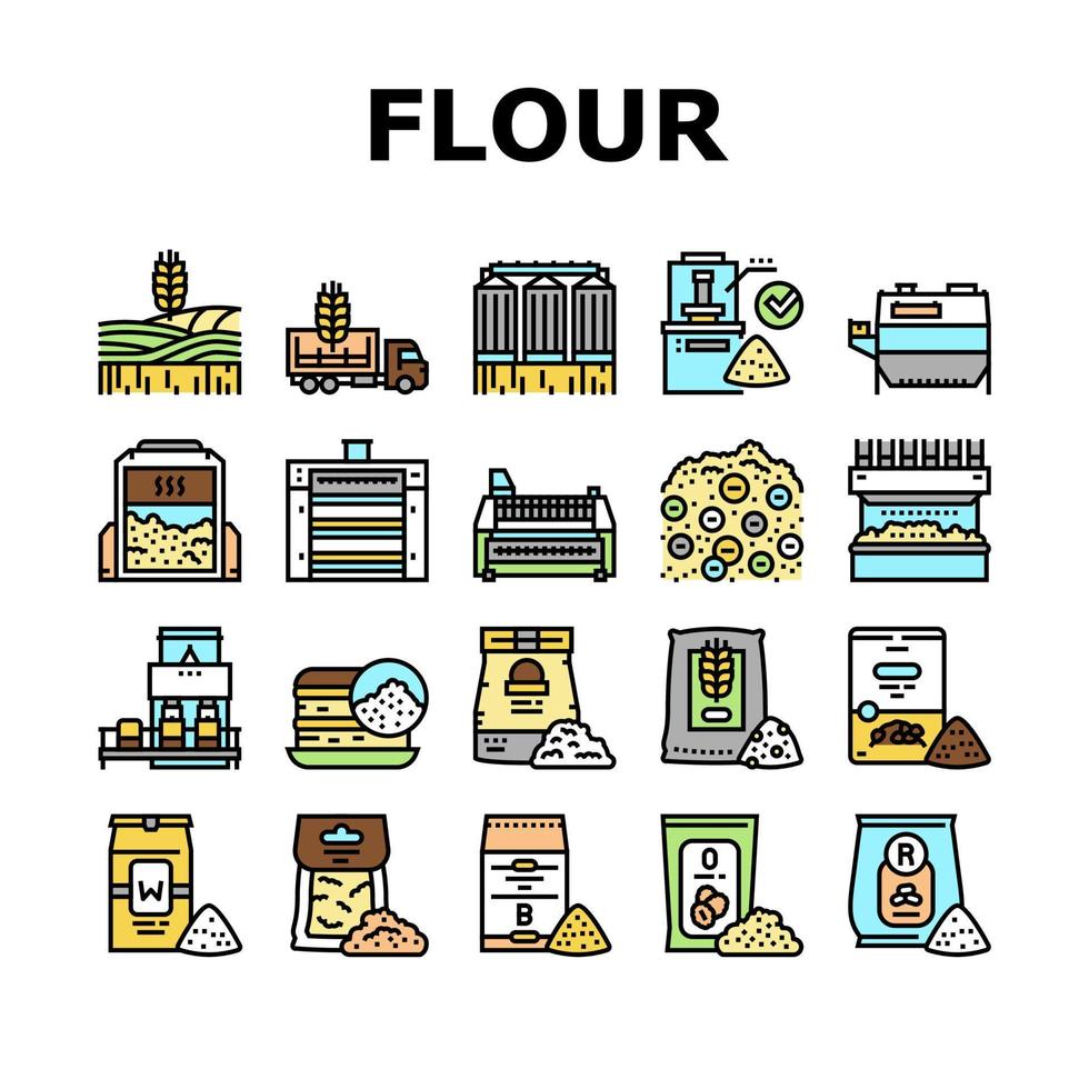 Flour Factory Industry Production Icons Set Vector