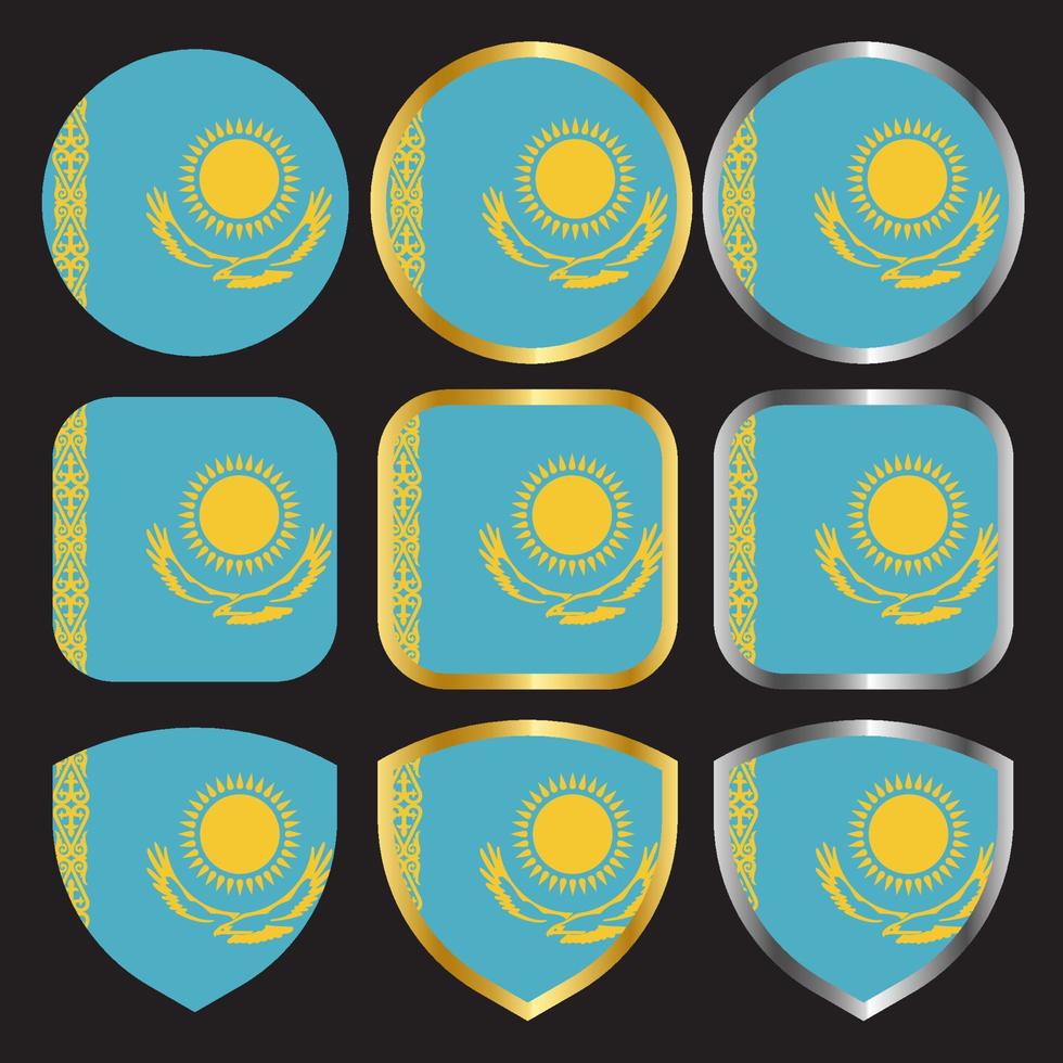 kazakhstan flag vector icon set with gold and silver border