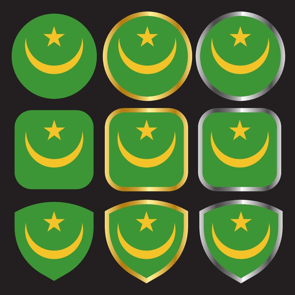 mauritania flag vector icon set with gold and silver border