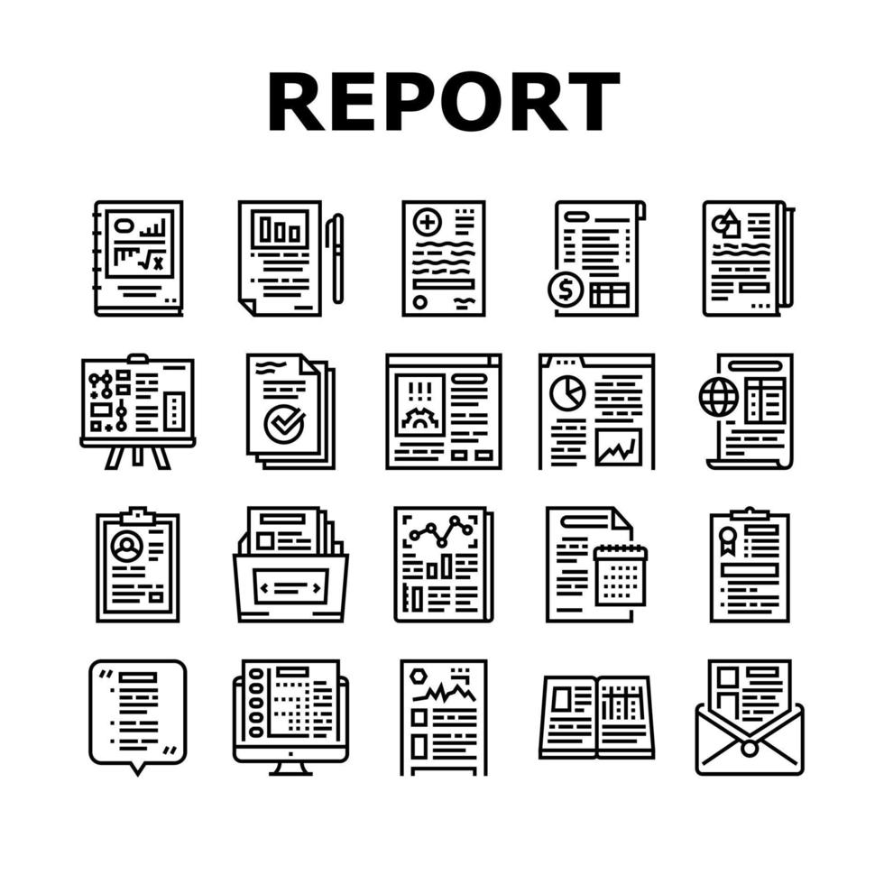 Reports Documentation Collection Icons Set Vector