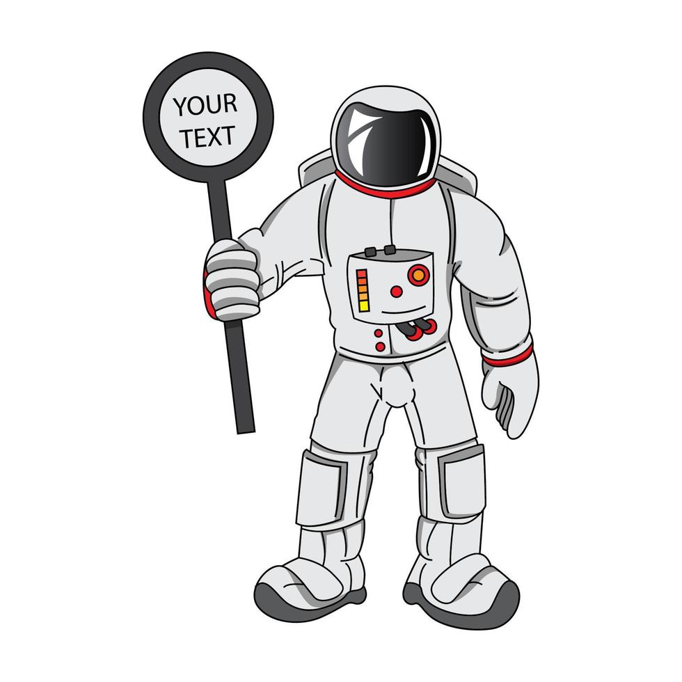 astonaut cartoon mascot holding placard vector