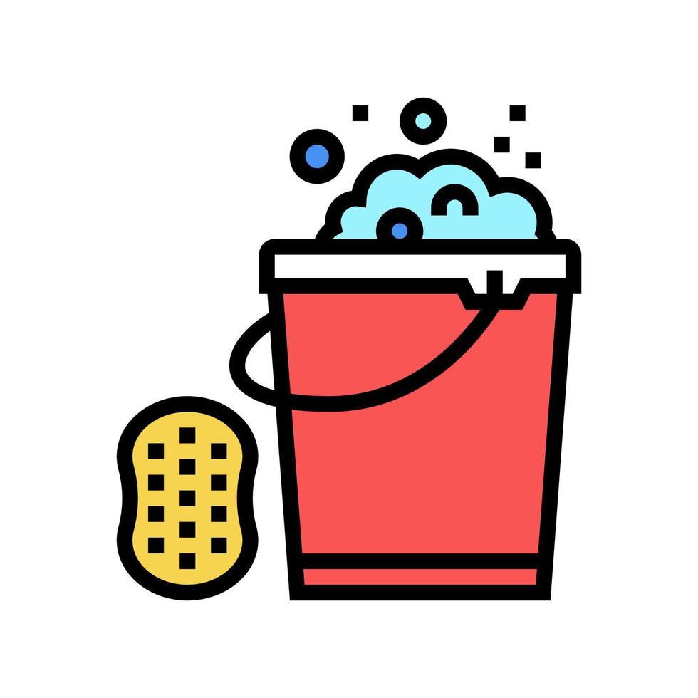 sponge and bucket with water color icon vector illustration