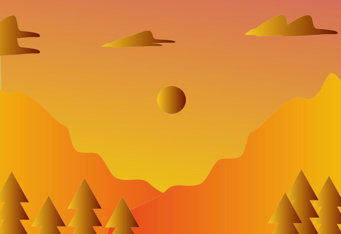 diseño plano del paisaje con atmósfera de puesta de sol vector