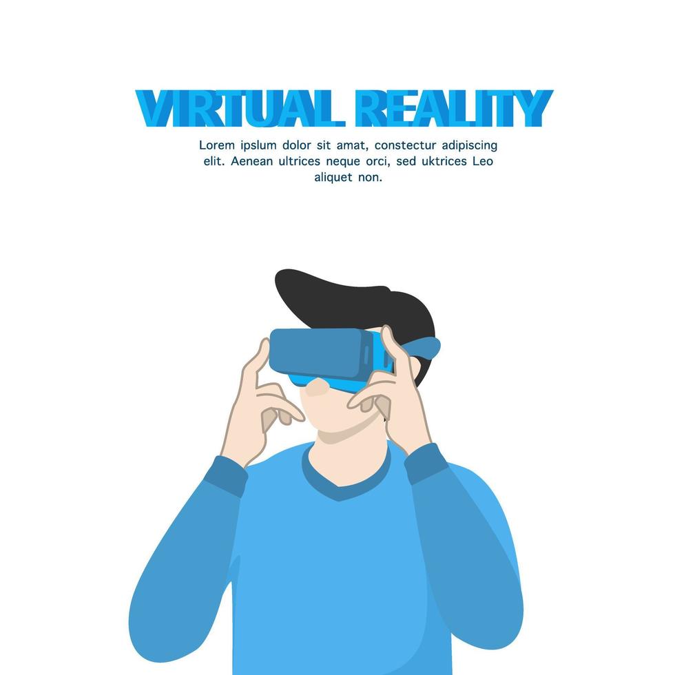 man using virtual reality device. the design can be used for VR or virtual reality technology, and electronic device technology vector