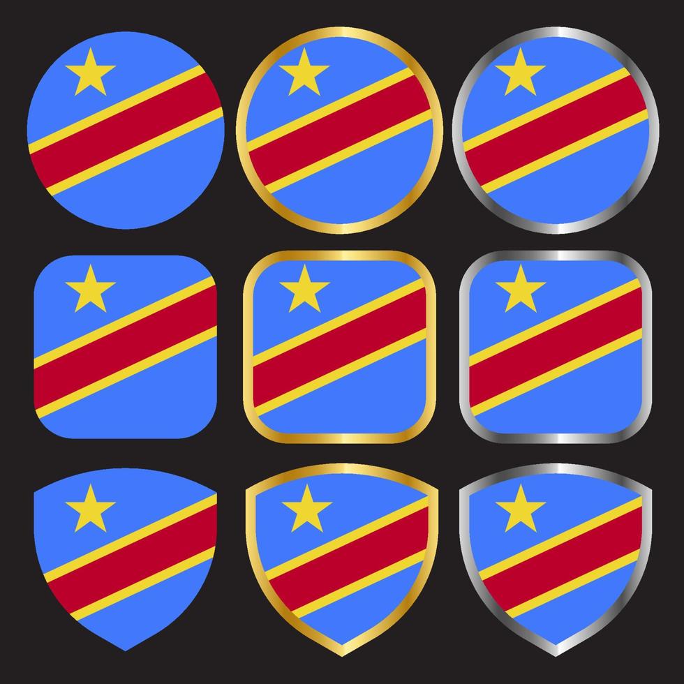 congo democratic flag vector icon set with gold and silver border