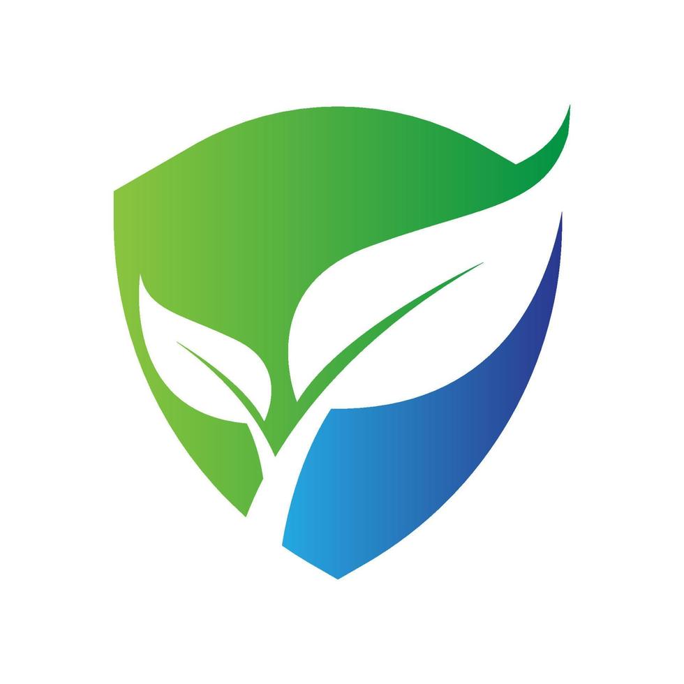 green and blue shield leaf environment logo vector template