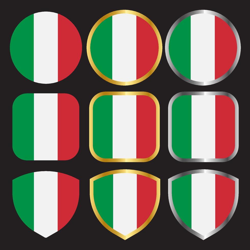 icono de vector de bandera de italia con borde dorado y plateado