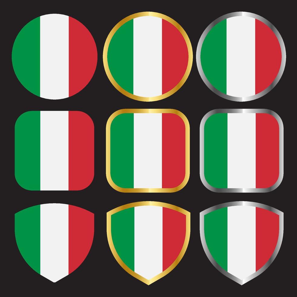 italy flag vector icon set with gold and silver border