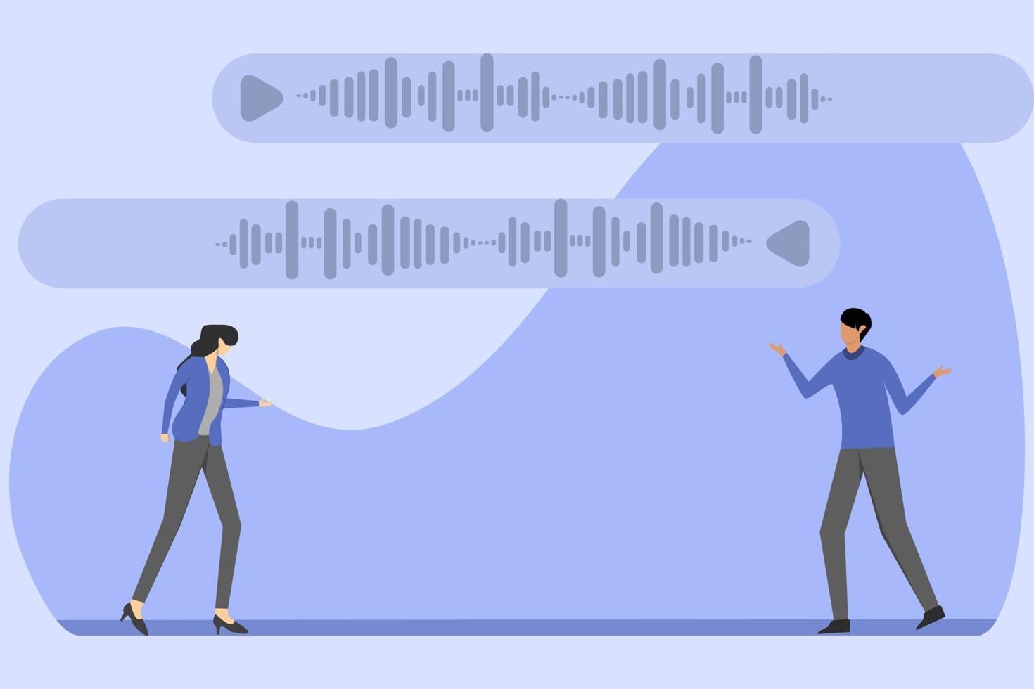 two people talking, with a voice note balloon icon on the top, this design is for podcasts, apps, social media and podcasts vector