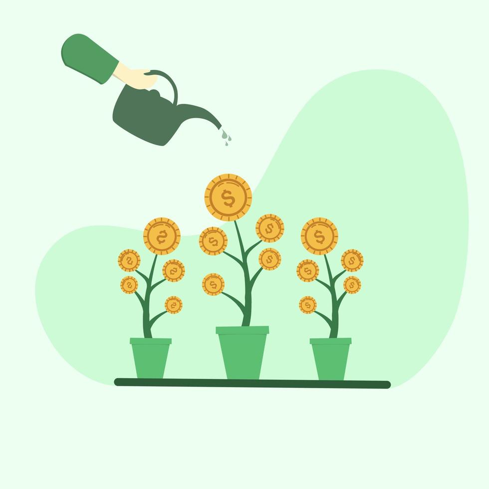 vector design of watering money plant. This design is suitable for saving, investing, insurance and education