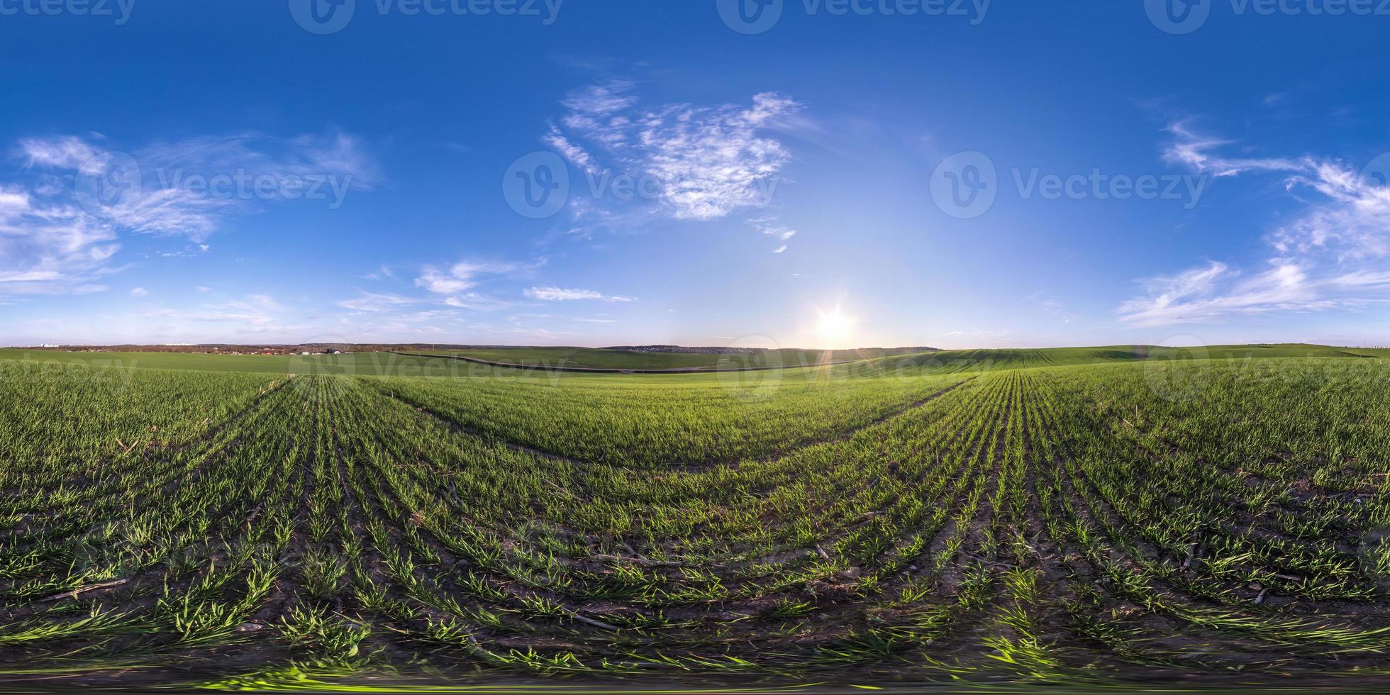 full seamless spherical hdri panorama 360 degrees angle view on among fields in spring day with awesome clouds in equirectangular projection, ready for VR AR virtual reality content photo