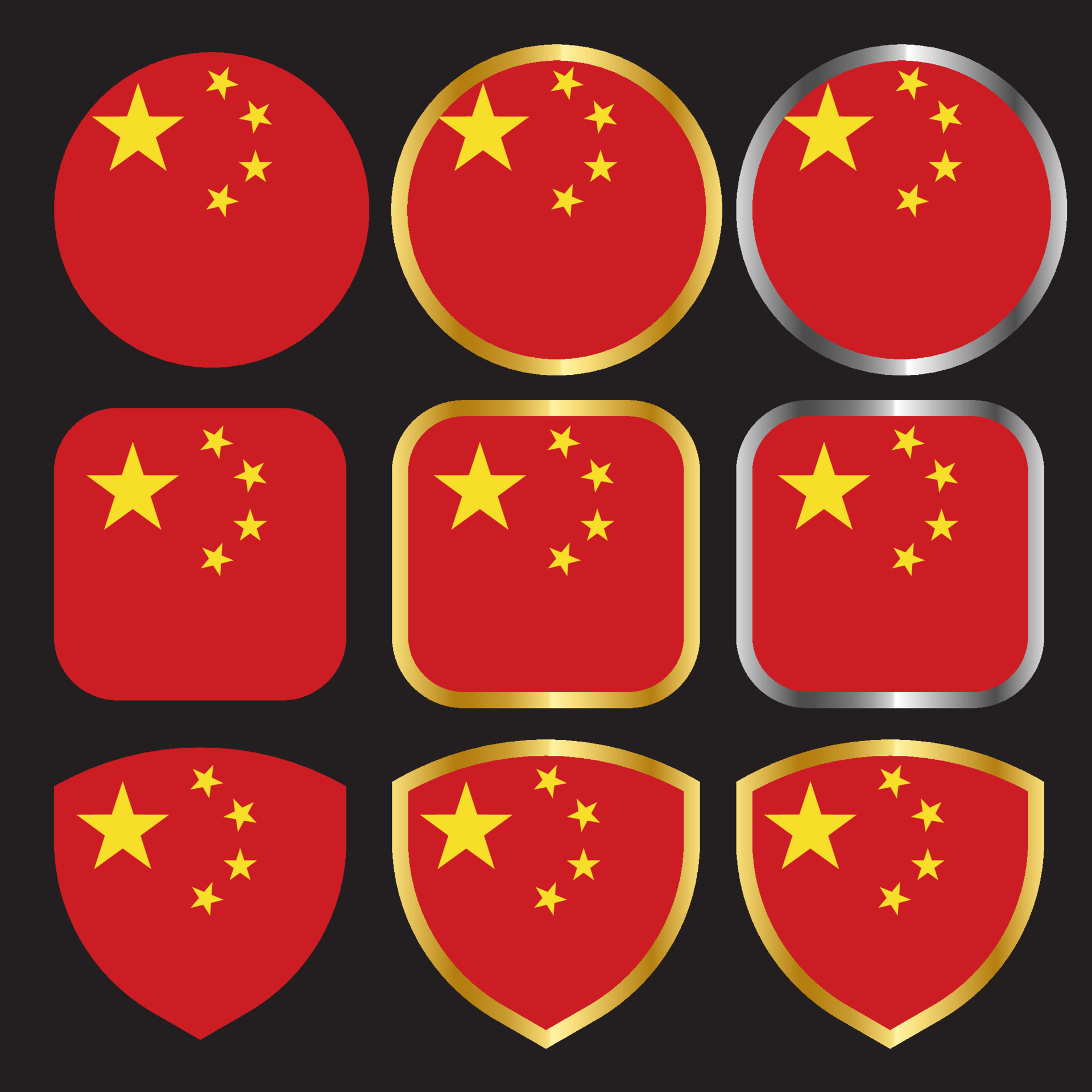 china flag vector icon set with gold and silver border 10386396 Vector