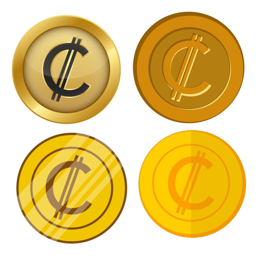 four different style gold coin with colon currency symbol vector set