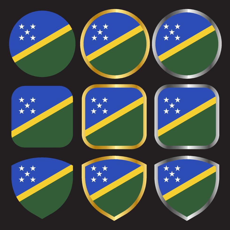 solomon island flag vector icon set with gold and silver border
