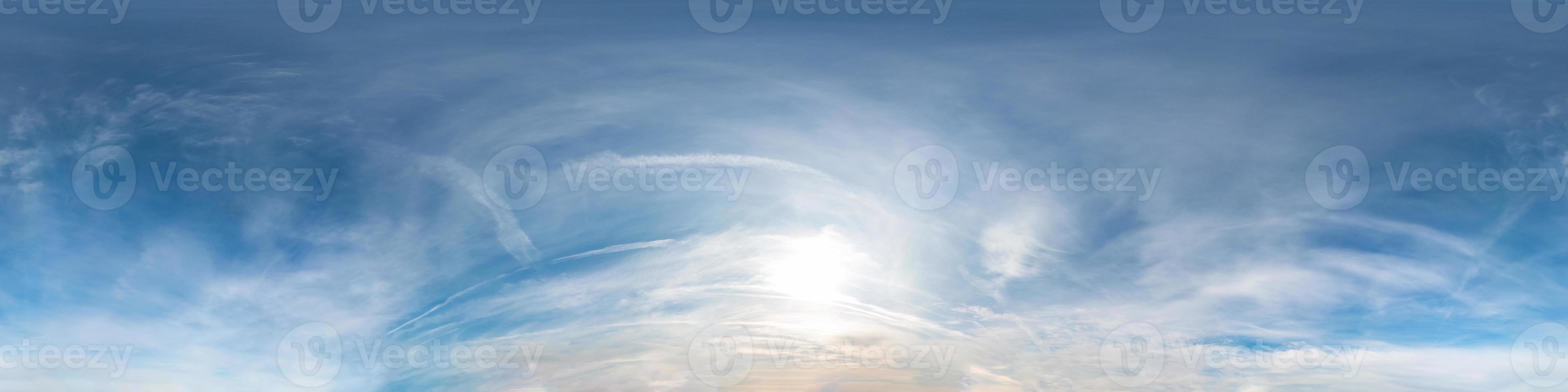 blue sky with beautiful cumulus clouds. Seamless hdri panorama 360 degrees angle view with zenith for use in 3d graphics or game development as sky dome or edit drone shot photo