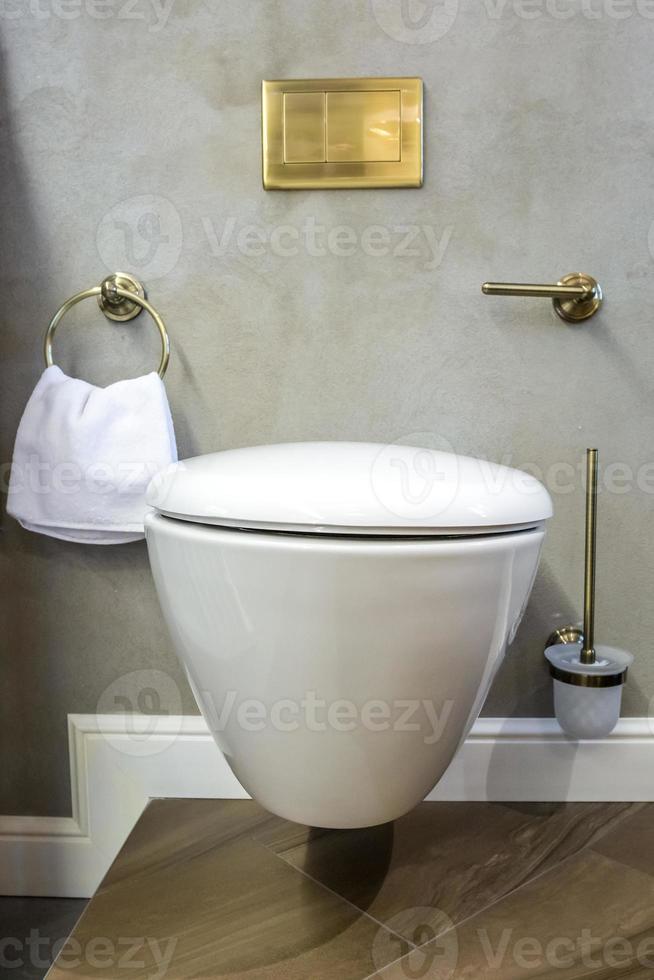 toilet and detail of a corner shower bidet with wall mount shower attachment photo