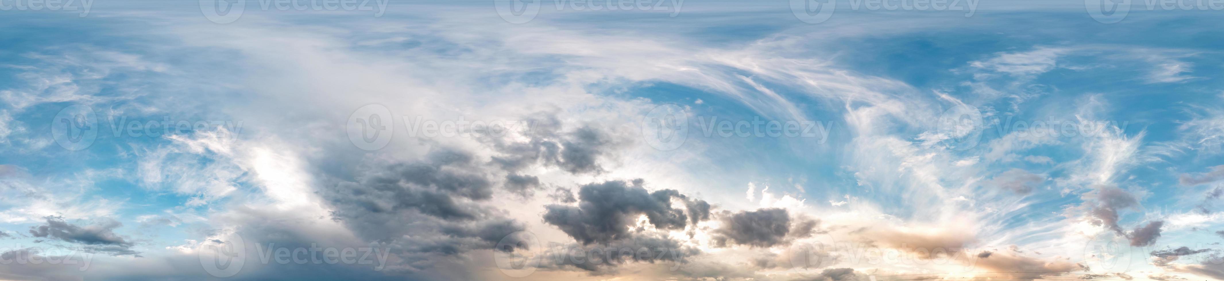 Seamless cloudy blue sky hdri panorama 360 degrees angle view with zenith and beautiful clouds for use in 3d graphics as sky dome photo