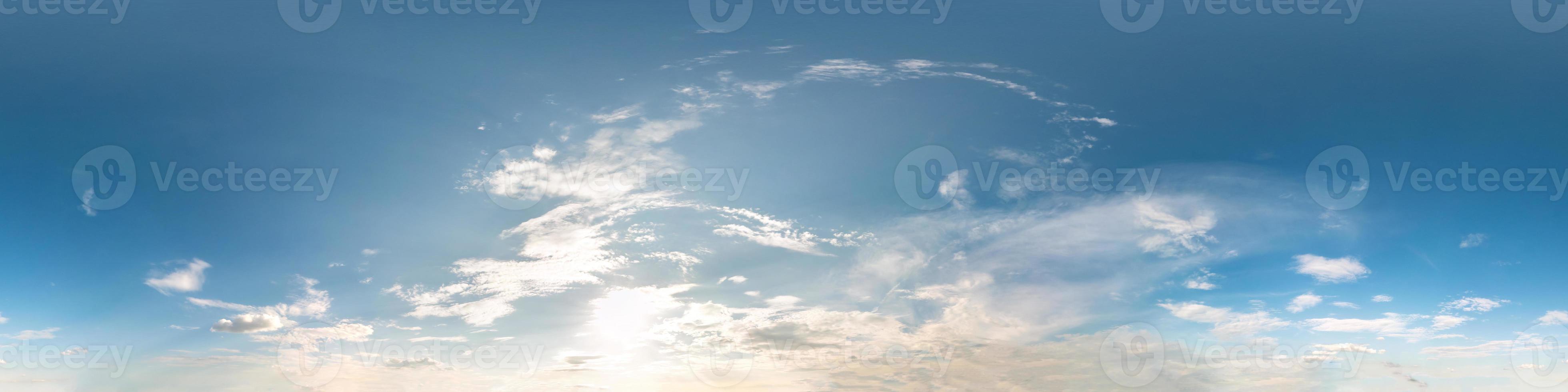 blue sky with beautiful clouds. Seamless hdri panorama 360 degrees angle view  with zenith for use in 3d graphics or game development as sky dome or edit drone shot photo