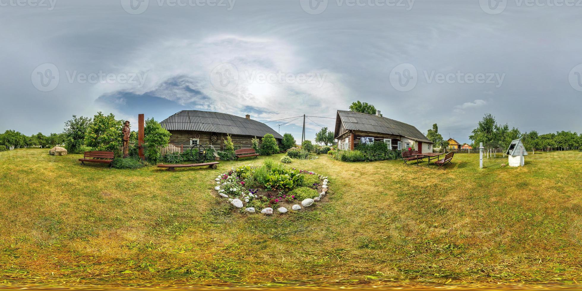 full seamless spherical hdri panorama 360 degrees angle view near wooden house in village after storm in equirectangular projection, ready AR VR virtual reality content photo