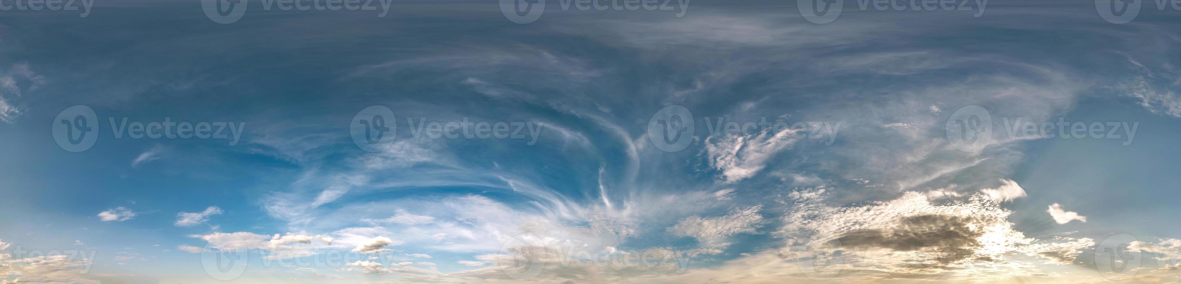 Seamless cloudy blue sky hdri panorama 360 degrees angle view with zenith and beautiful clouds for use in 3d graphics as sky dome photo