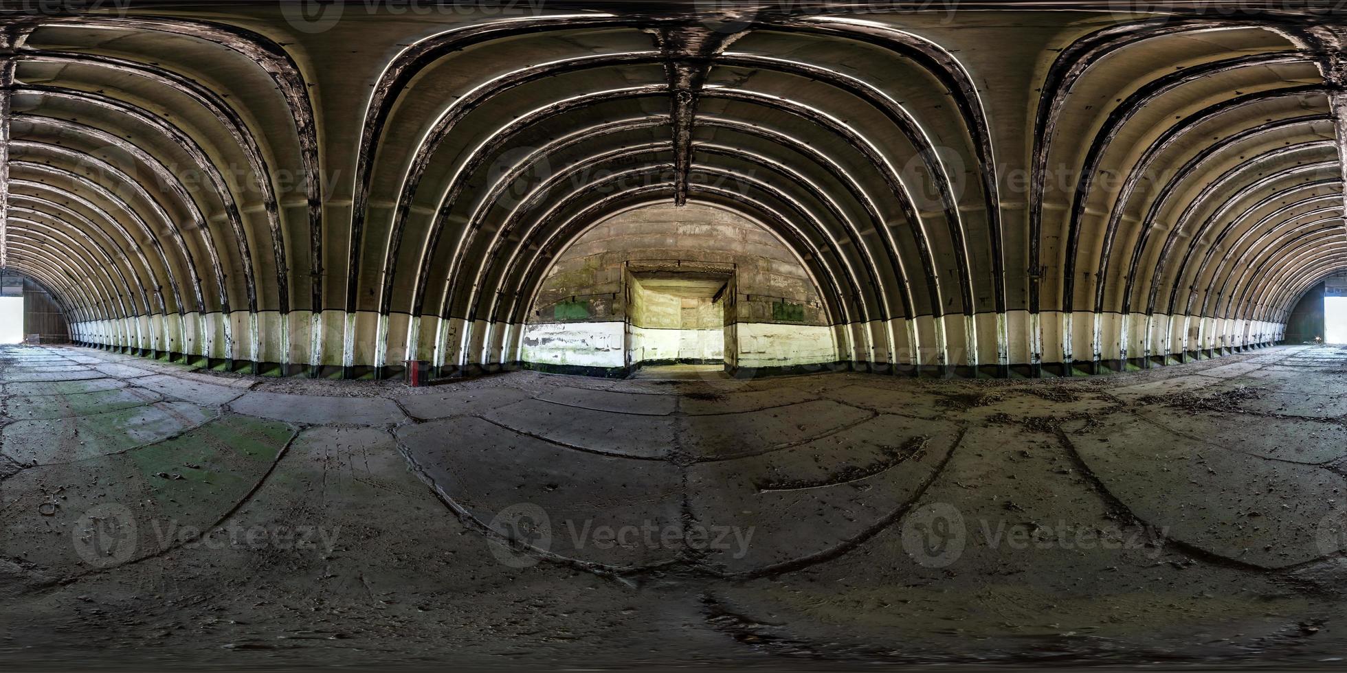 seamless spherical hdri panorama 360 degrees angle view inside of empty old aircraft hangar in equirectangular projection with zenith and nadir, ready for AR VR virtual reality content photo